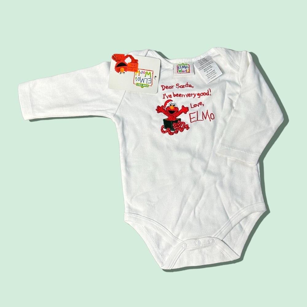 NWT Baby Sesame Street Elmo Letter To Santa Long Sleeve One Piece Sz 3/6 Mon